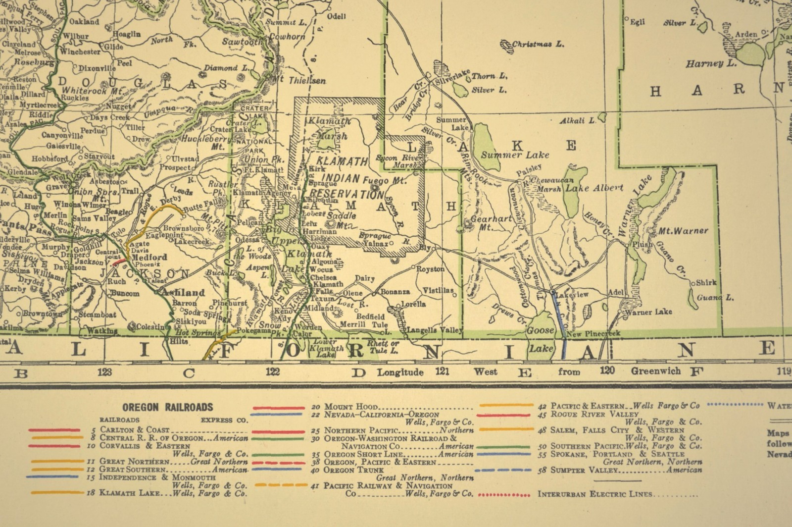 1914 Antique Map of OREGON Railroads Map ORIGINAL Atlas Map OWR&N RR DATED
