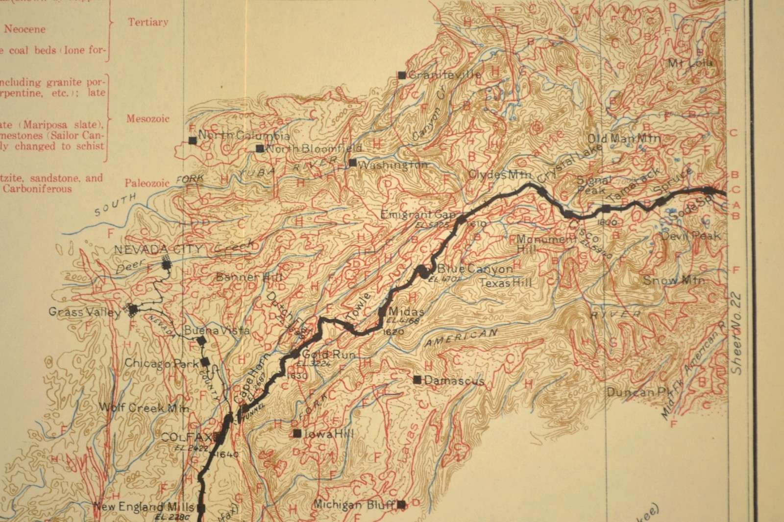 1915 Central Pacific Railroad Map Roseville California Lincoln CA Rocklin Auburn