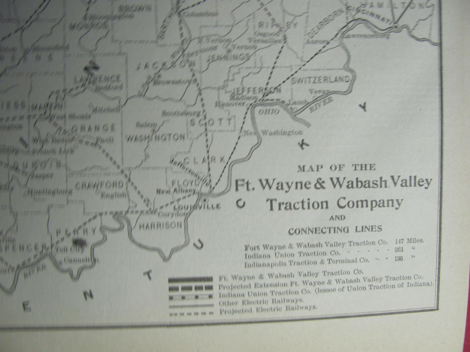 ORIGINAL 1906 FORT WAYNE & WABASH VALLEY TRACTION CO RAILWAY SYSTEM MAP INDIANA