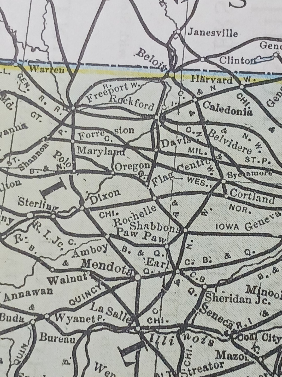 1897 Train Route Map ILLINOIS & INDIANA all Railroad Lines Station Marked 9″x11″