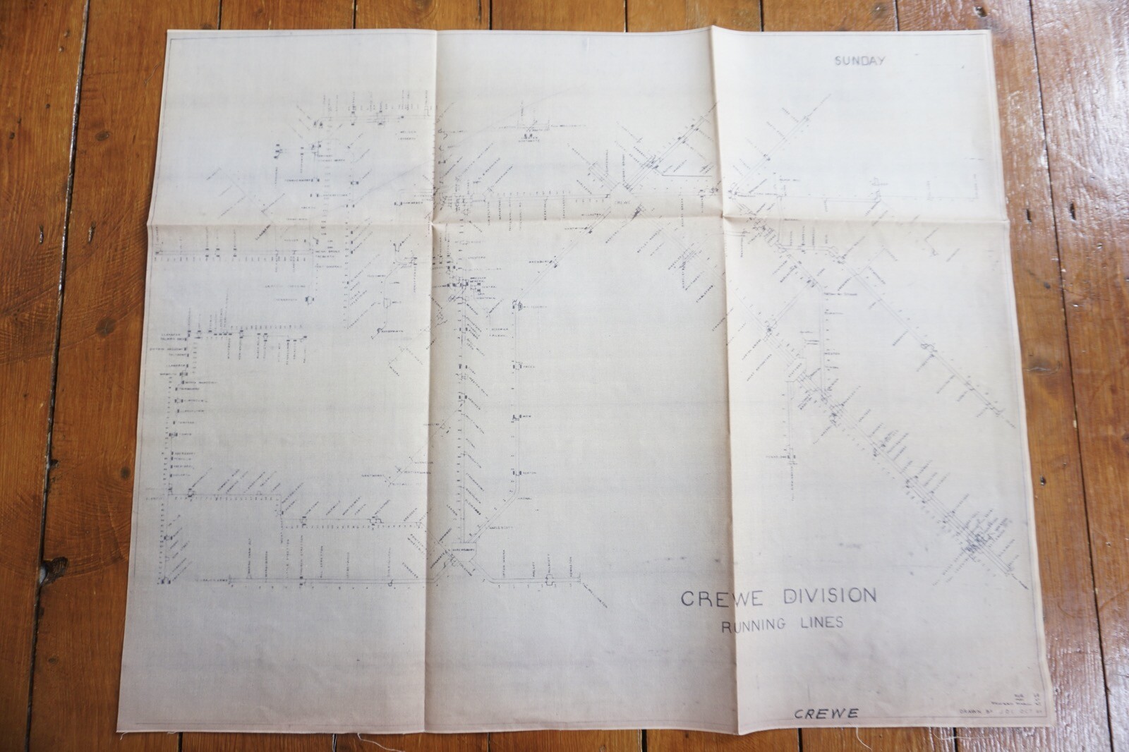 c1960s Crewe Division Linen Track Route Plan Railway Map