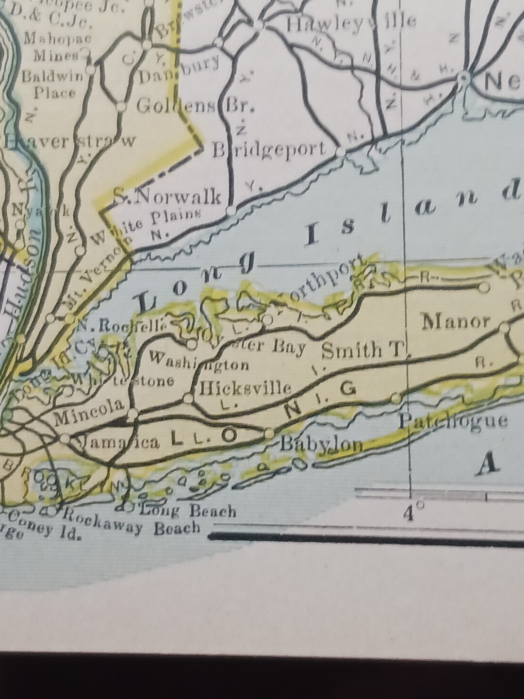 1906 Dated Train Route Map NEW YORK all Railroad Lines Junctions Towns 11″×9″