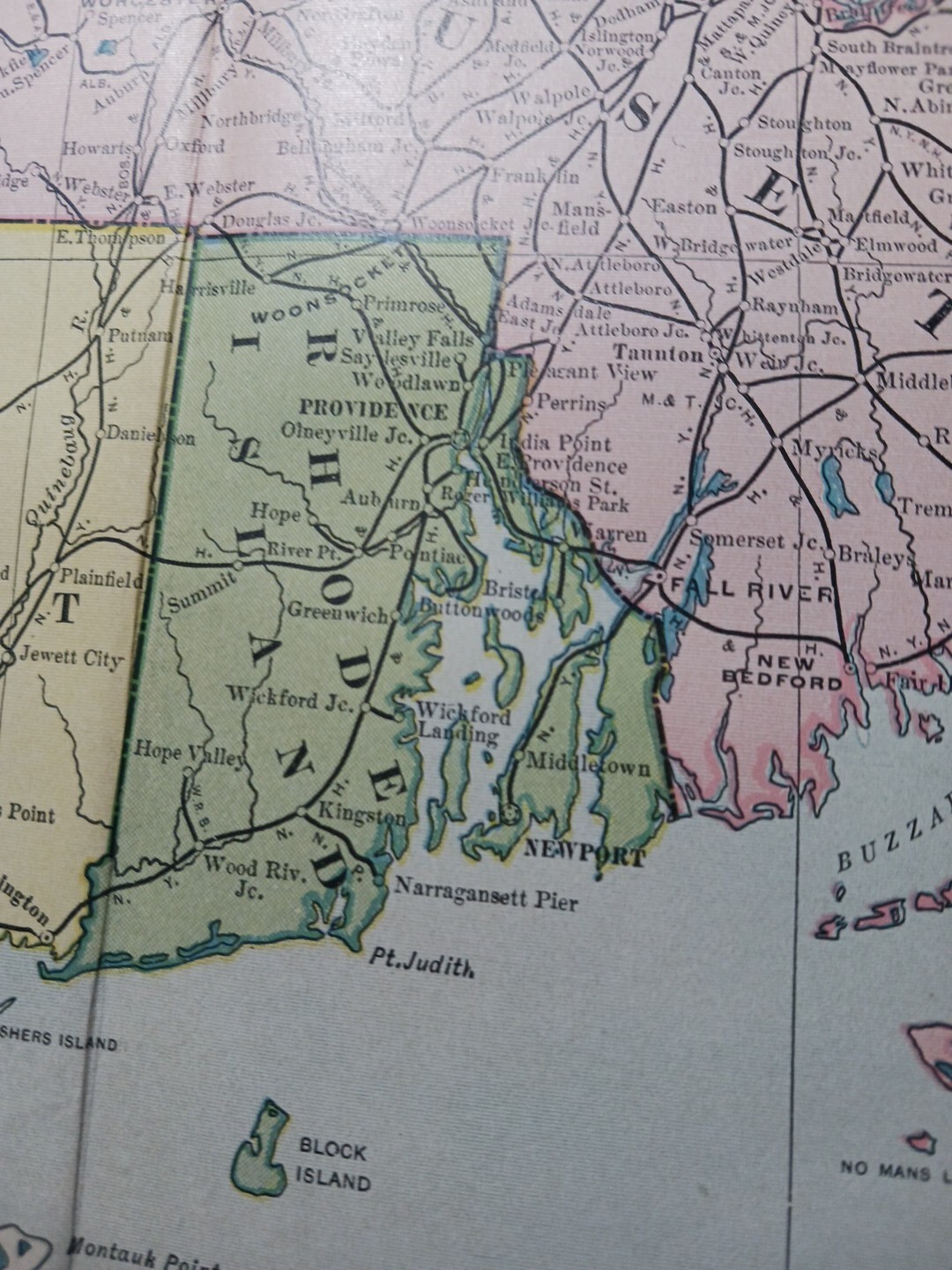 1904 Dated Railroad Map Massachusetts CT R.I. all Lines & Train Routes 11″x9″