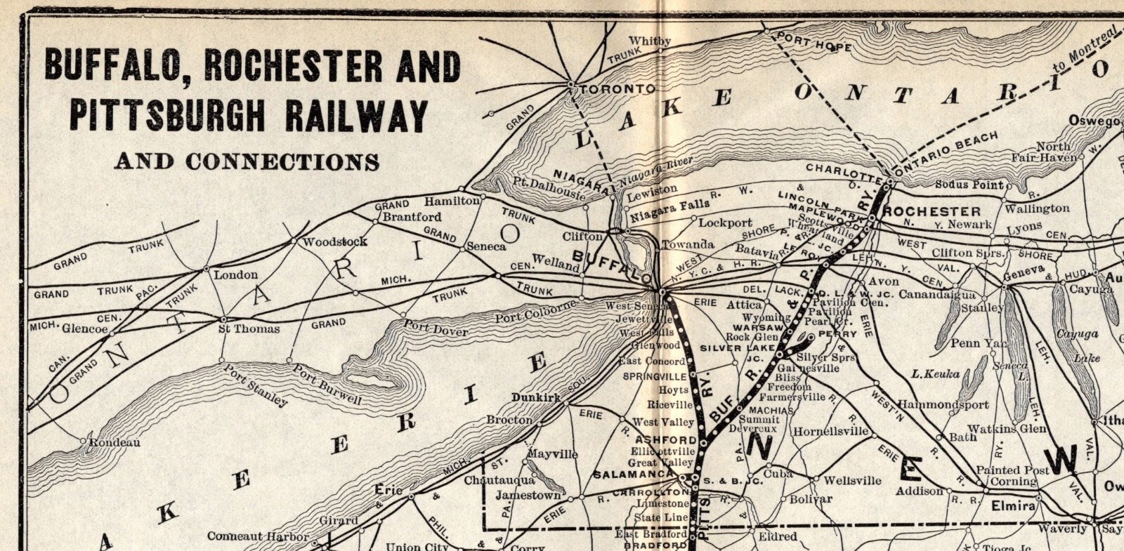 1907 Antique Buffalo Rochester Pittsburgh Railway Map Vintage Railroad Map 1484