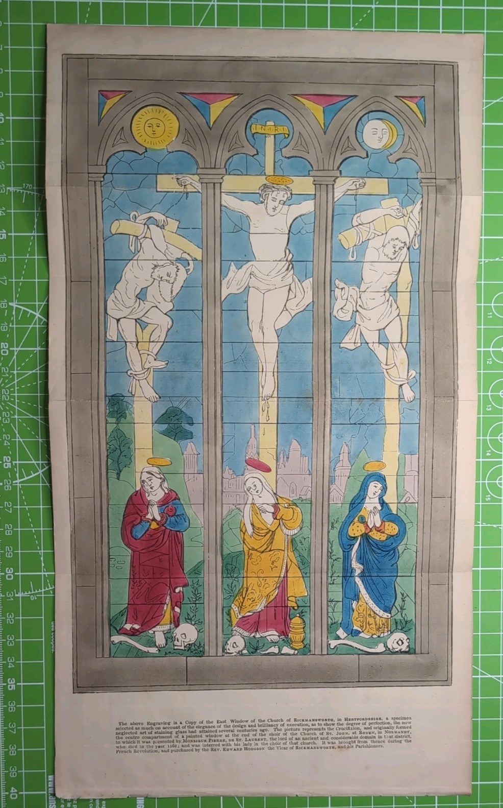 Original 1839 Antique Engraving Of Window Of The Church In Rickmansworth Herts