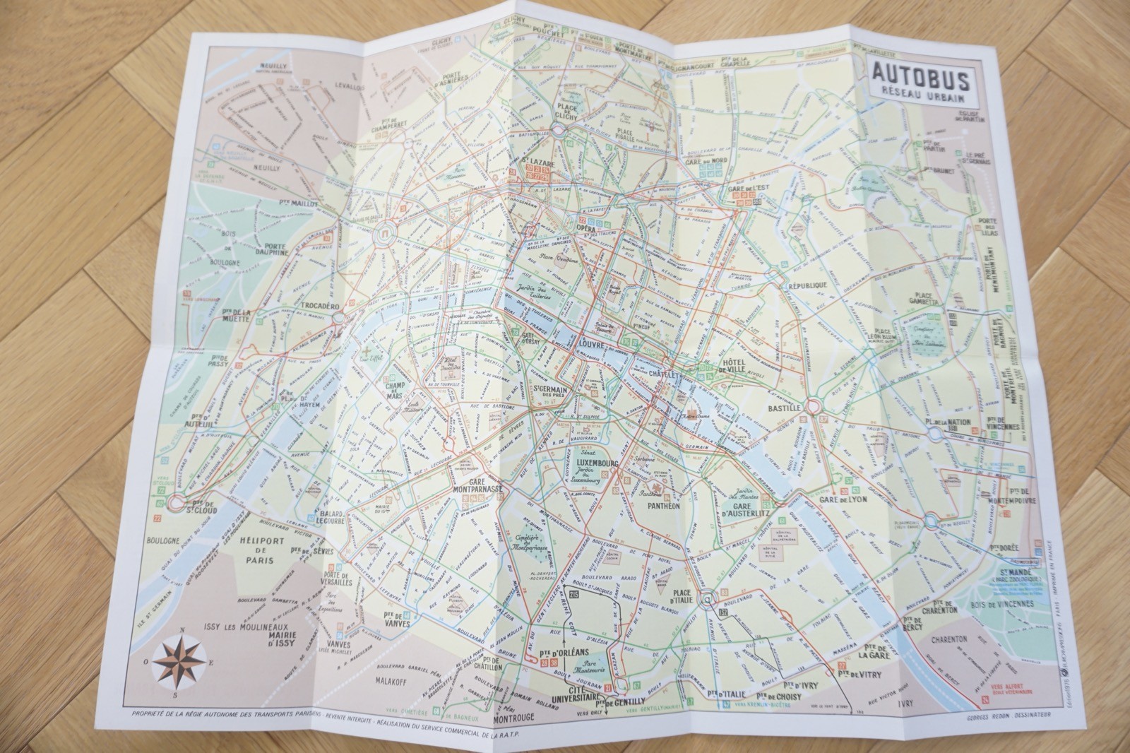 1976 Paris Autobus Metro Map Bus Railway Map x2 France
