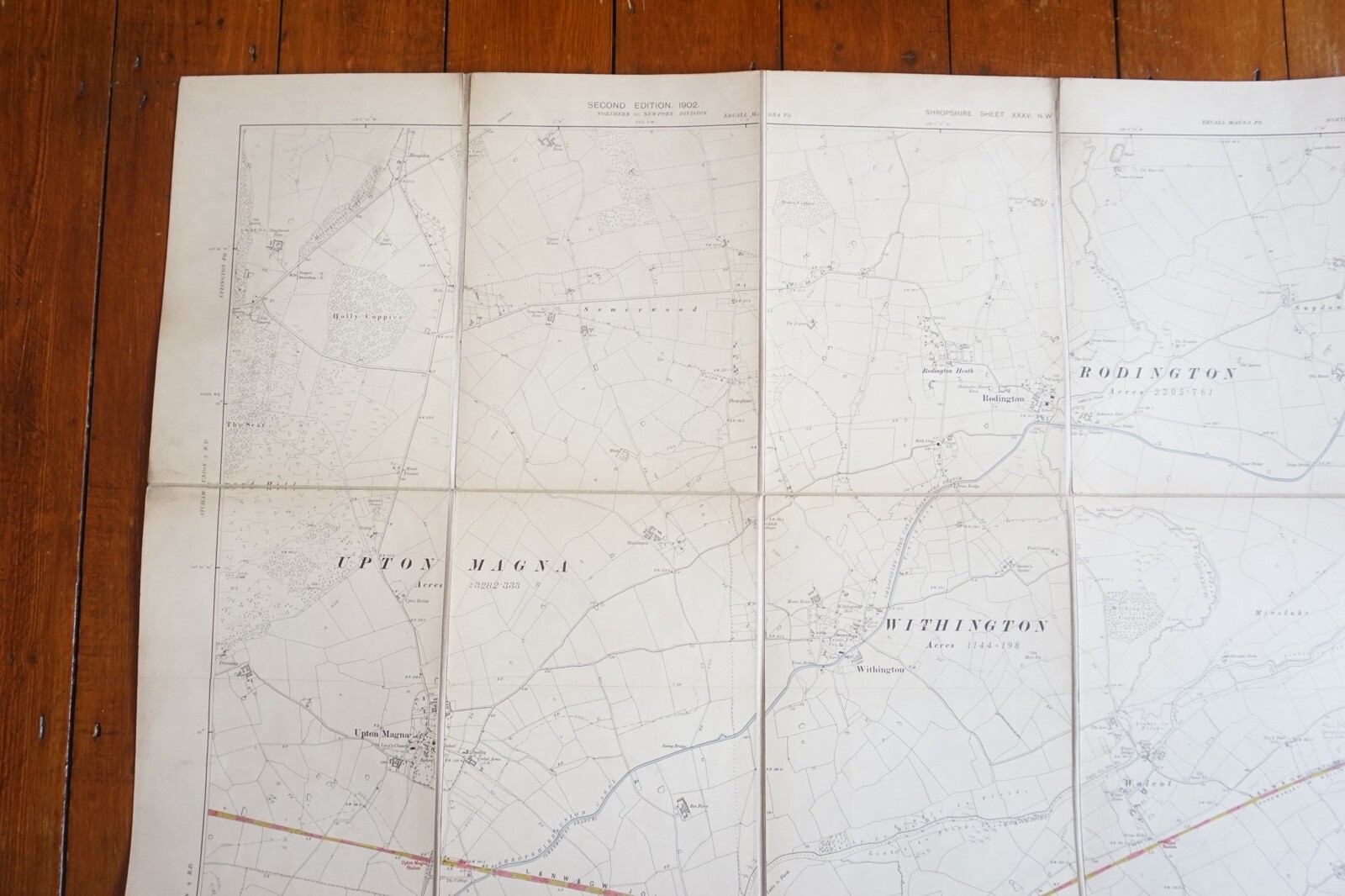 1902 Rodington Upton Magna Shropshire Stanford Ordance Railway Linen Map