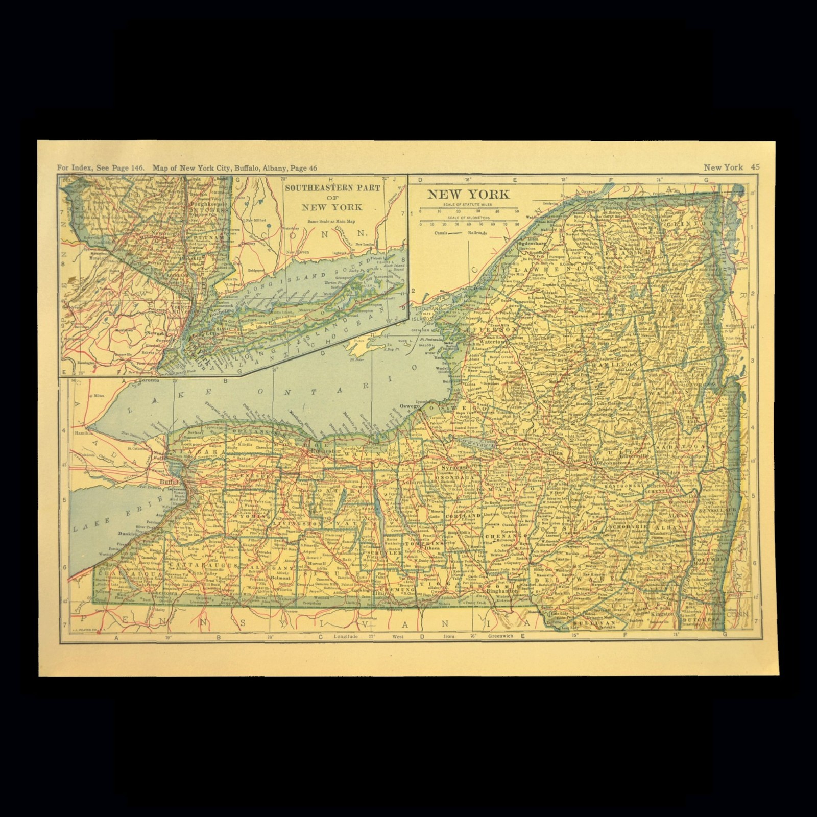 Vintage NEW YORK Railroad Map Rochester Syracuse Buffalo Original Atlas Map