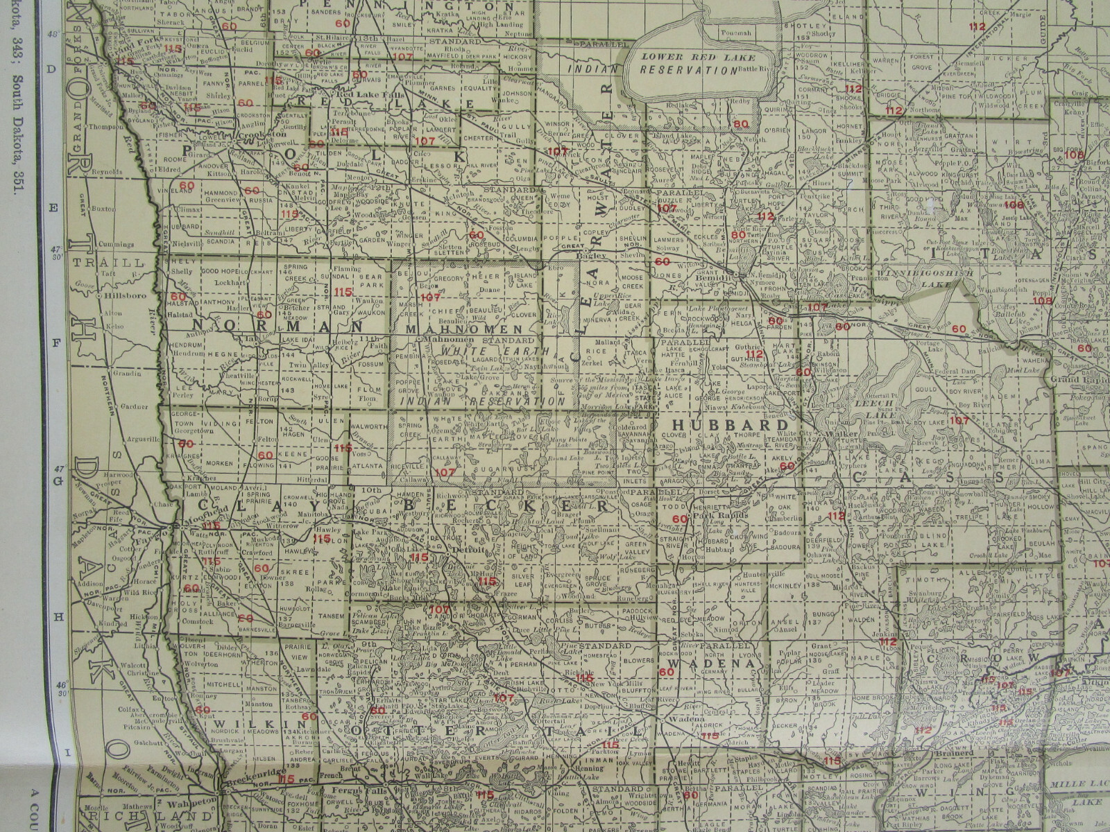 MN 1924 MINNESOTA STEAM RAILROAD Map. SPIRIT LAKE TRANSER RR; HILL CITY RR