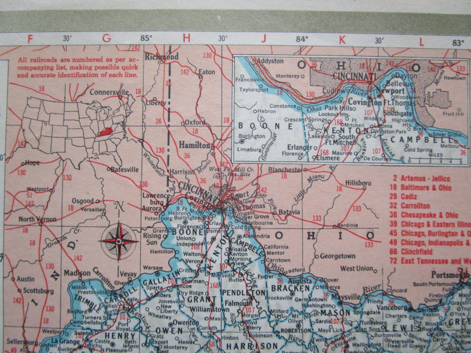 KS KY Vtg 1951 KANSAS RAILROAD Map KANSAS CITY SOUTHERN, CB&Q, ATSF or KENTUCKY