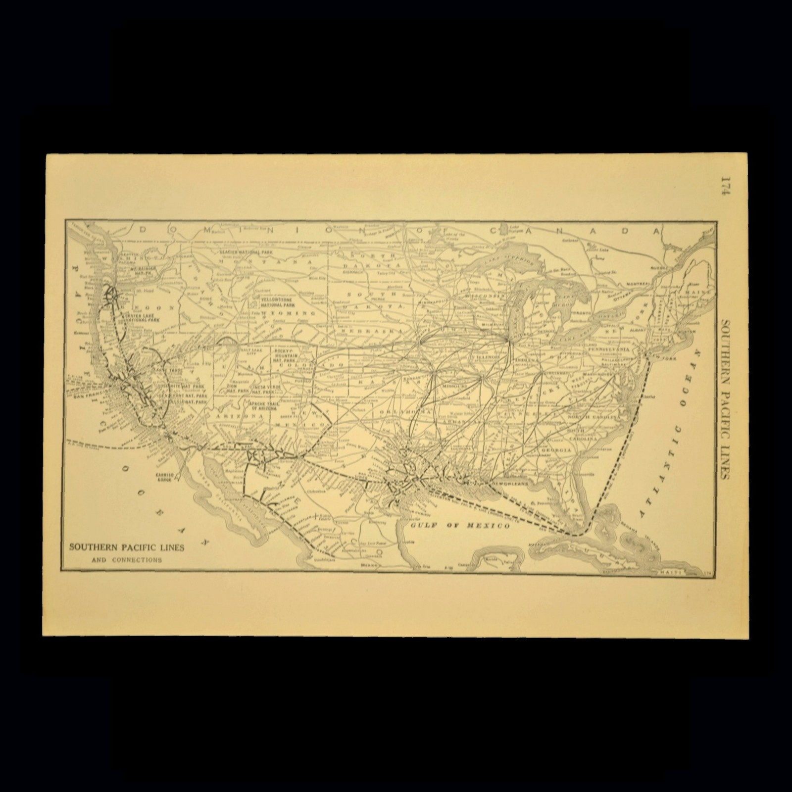 Vintage SOUTHERN PACIFIC Railroad Map Railway Antique 1920s National Parks