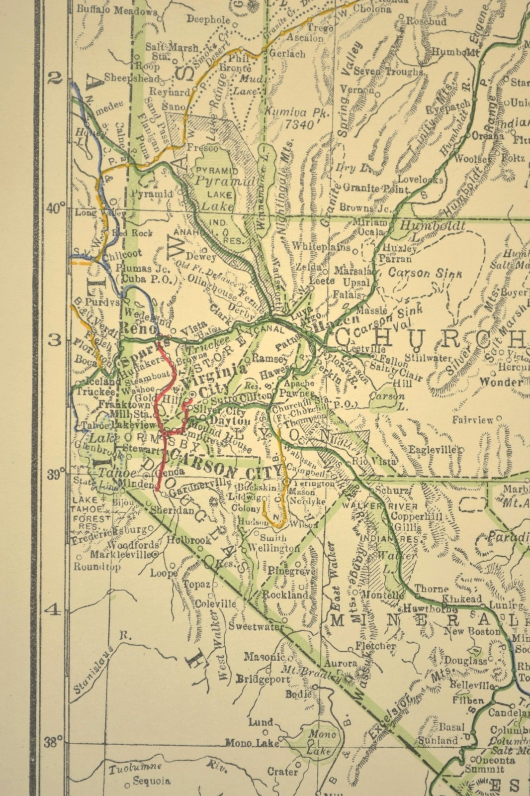 1914 Antique Map of NEVADA Railroads Map ORIGINAL Atlas Southern Pacific DATED