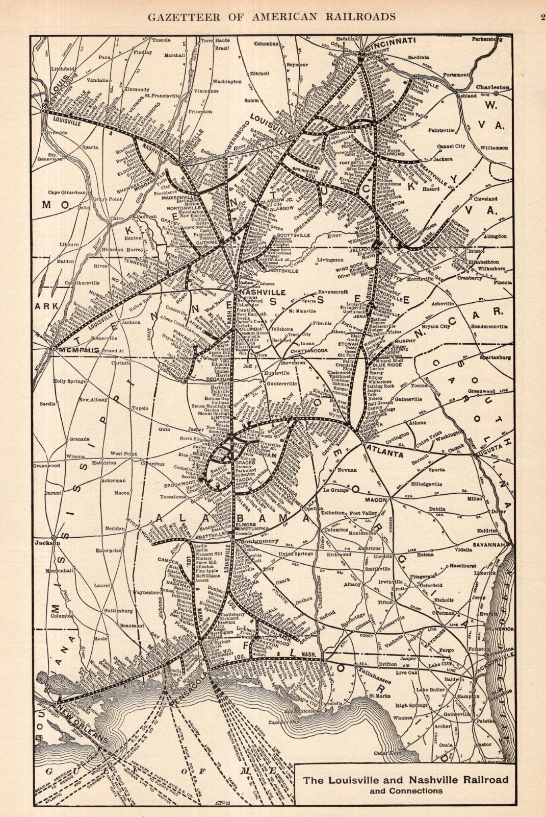 1911 Antique Louisville and Nashville Railroad Map Vintage L&N Railway Map 2843