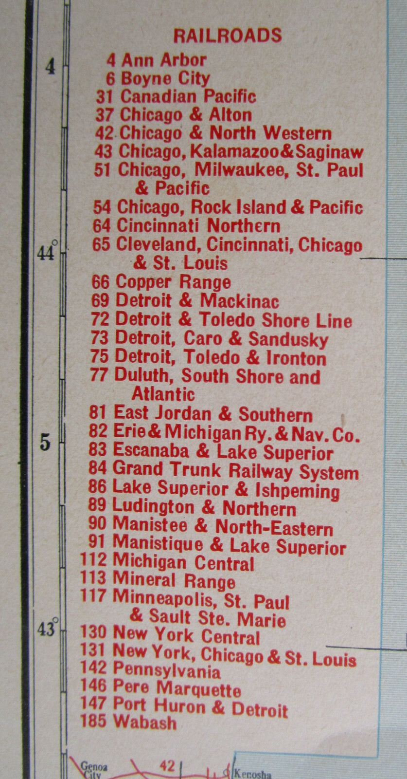 MI MN WWII 1942 MICHIGAN RAILROAD Map BOYNE CITY RR ~or~ MINNESOTA; HILL CITY RR