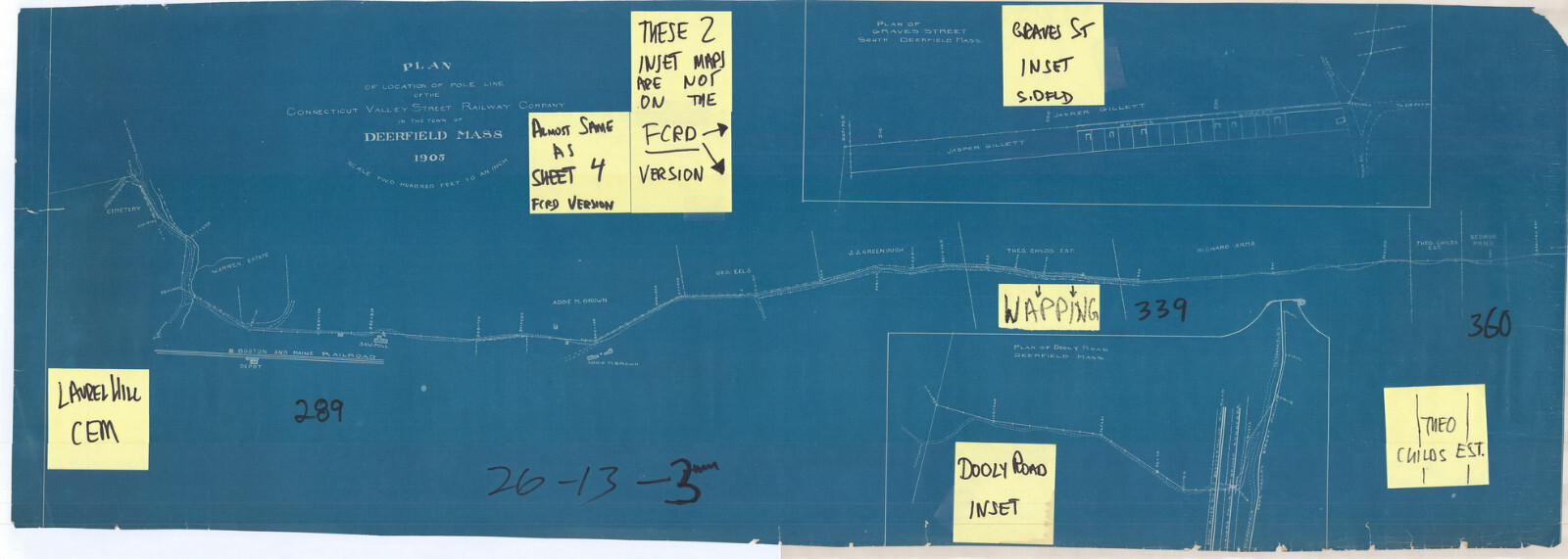 1905 Blueprints Street Railway Pole Line Deerfield, Whately Hadley Mass eb-252