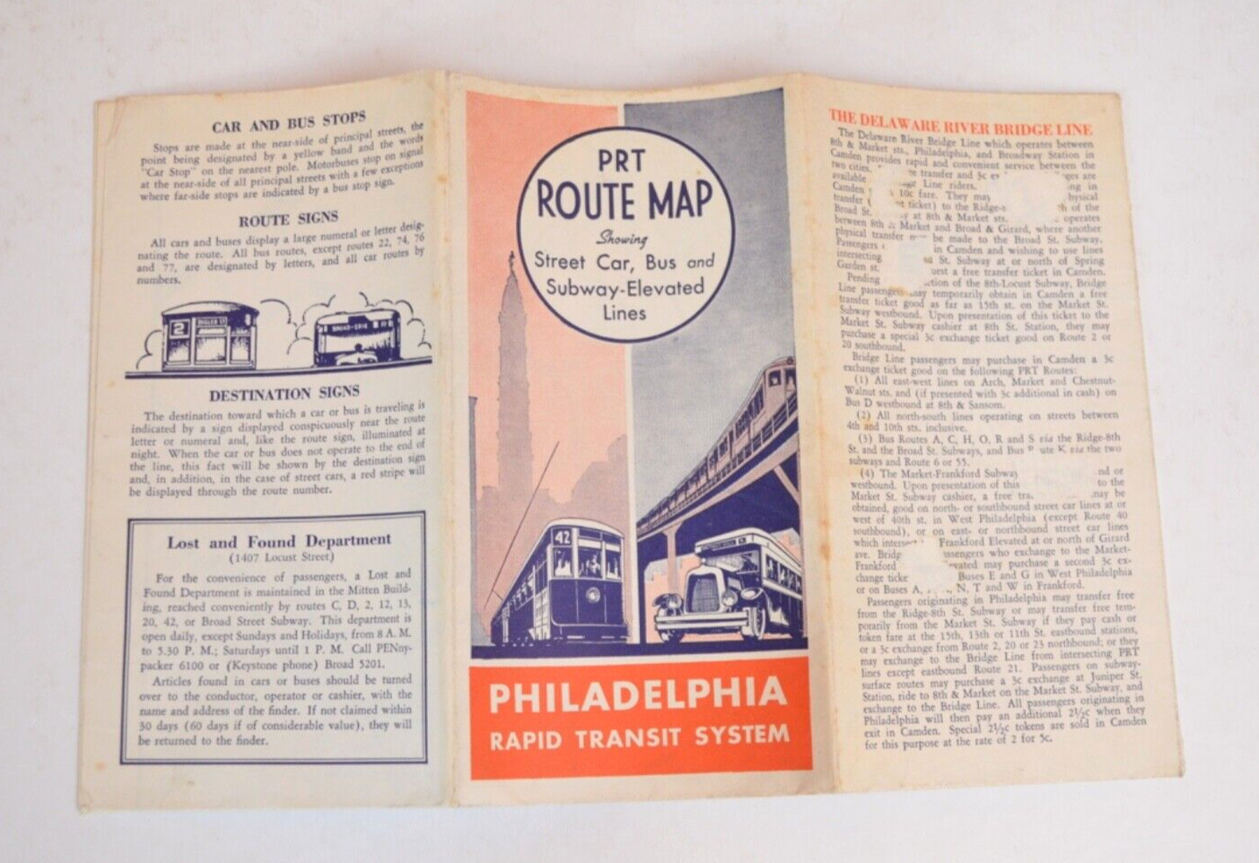 Street Car Bus Subway Map Philadelphia Rapid Transport System 1936