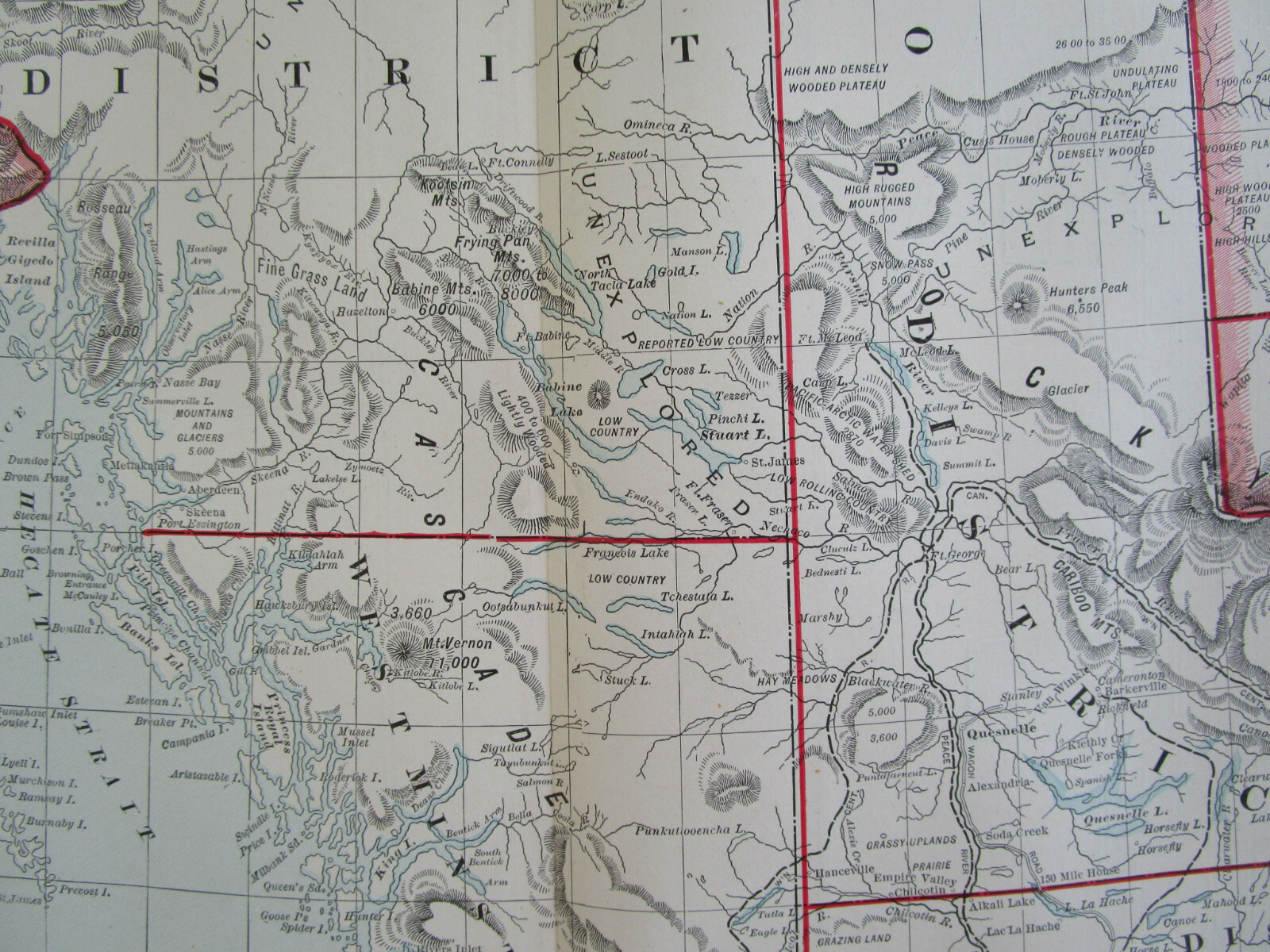 1896 BRITISH COLUMBIA CANADA Cram RAILROAD Map ESQUIMAULT & NANAIMO RR