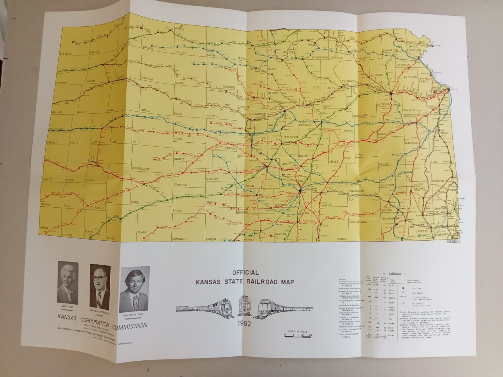 VINTAGE 1982 KANSAS STATE OFFICIAL RAILROAD MAP