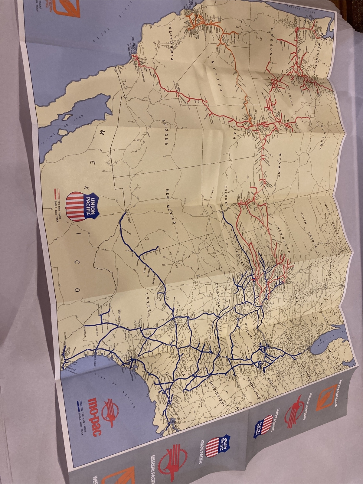 1984 Union Pacific Missouri Pacific Western Pacific Railroad Map