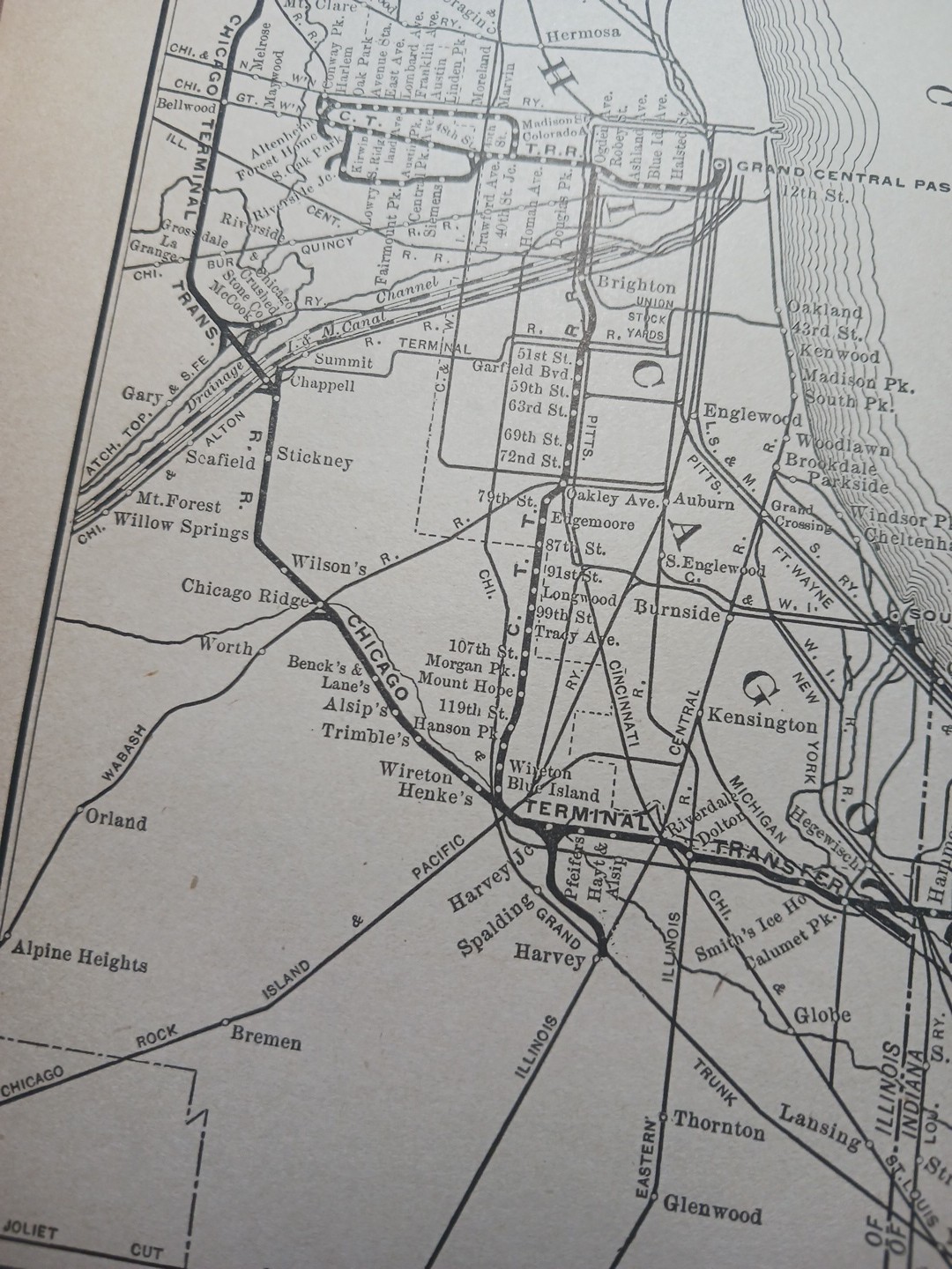 ~1898 Train Route Map CHICAGO TERMINAL TRANSFER RAILROAD Stations Depots Marked