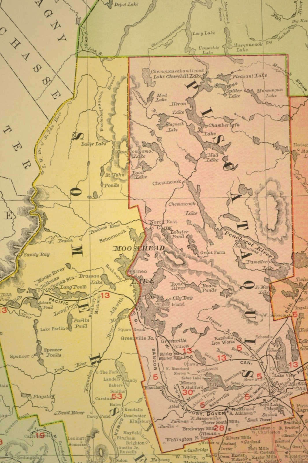 1907 Antique Map of Maine Railroad Map Large MEC RR BM RR Atlas Map DATED