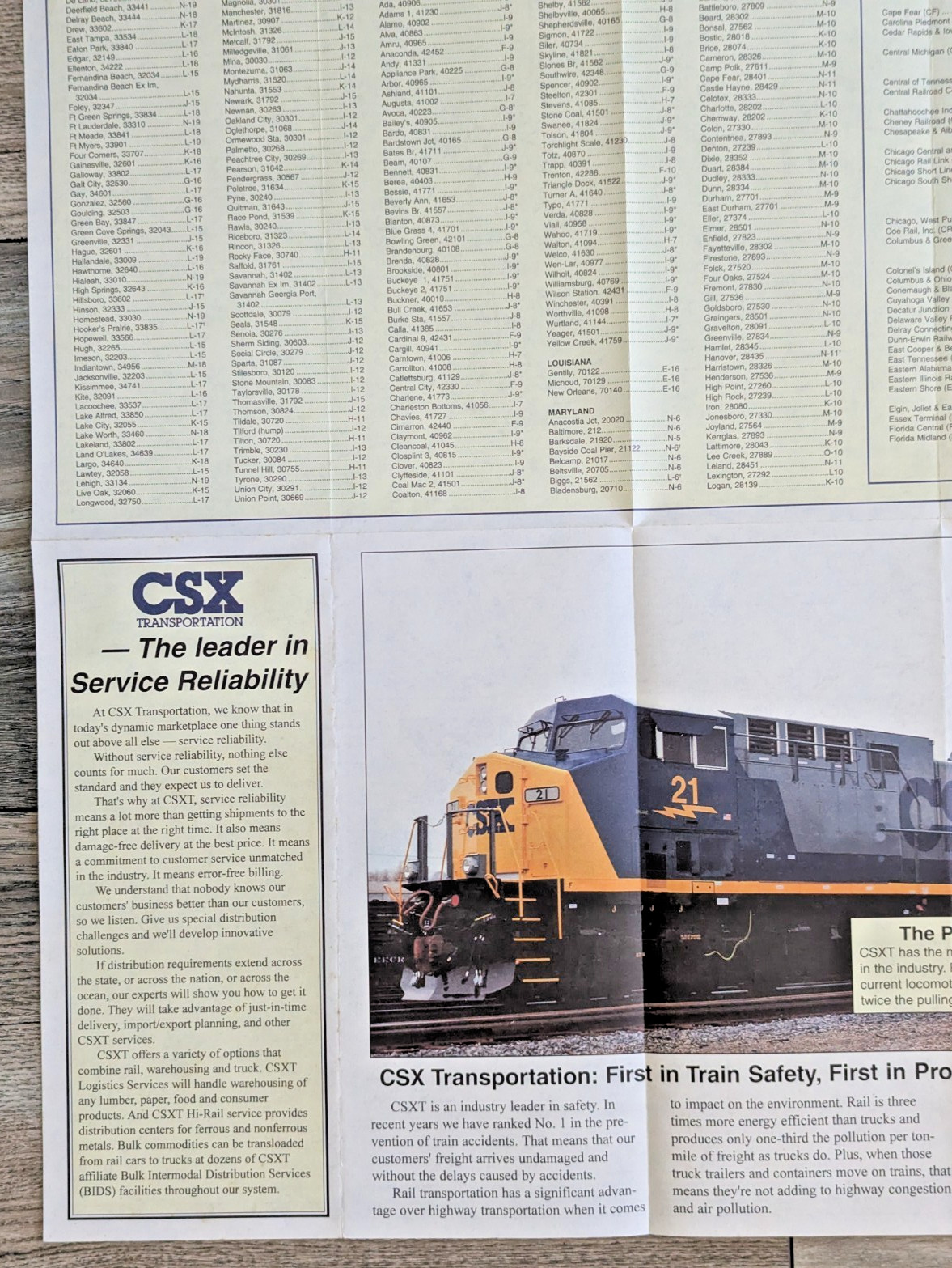 1995 Vintage CSX Transportation Railroad System Map