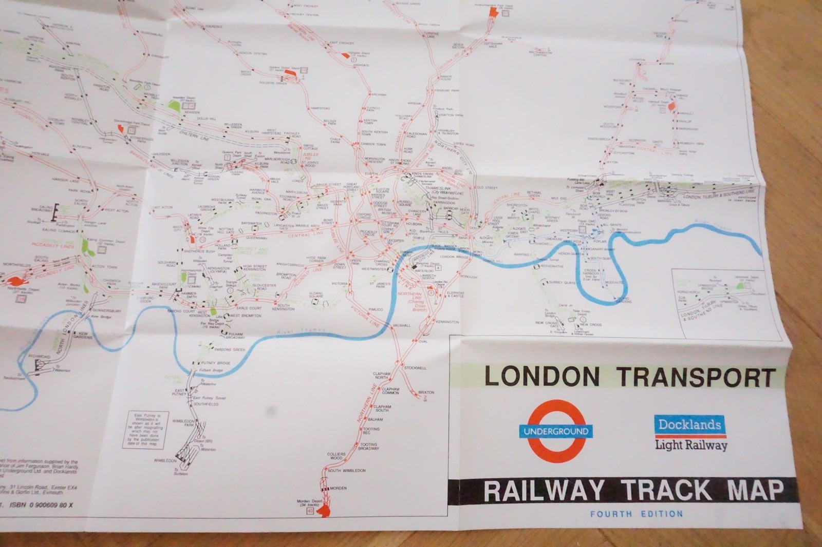 1991 London Transport Railway Track Map Underground Docklands Light Railway VGC