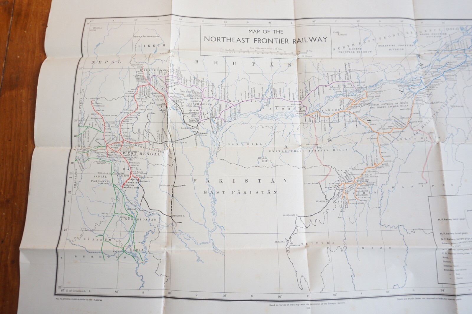 1960 India Large Railway Map Indian Double Sided