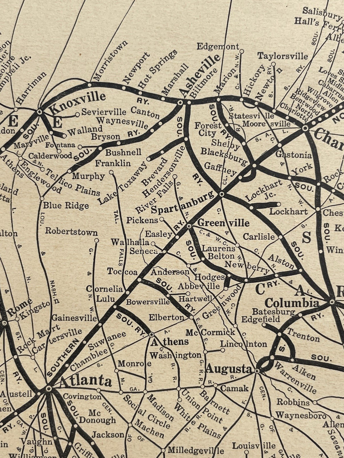 Antique c. 1940s Norfolk Southern Railroad System Track Wall Map Dixie Air Line