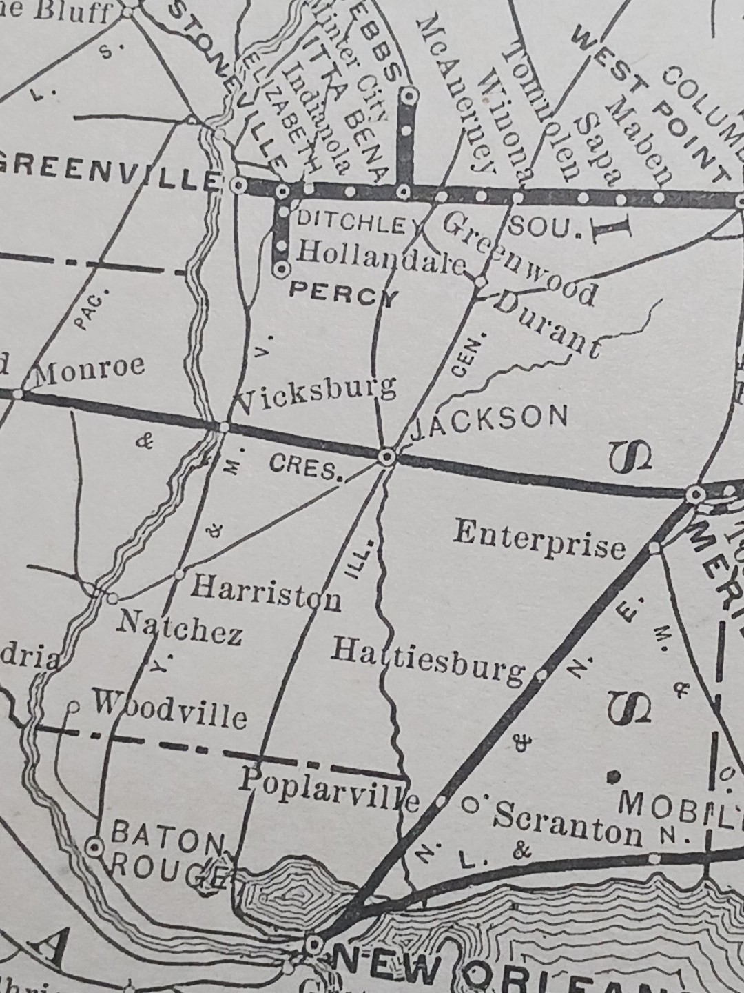 ~1898 ANTIQUE Railroad Map SOUTHERN RAILWAY SYSTEM Train Route All Lines 9″x11″
