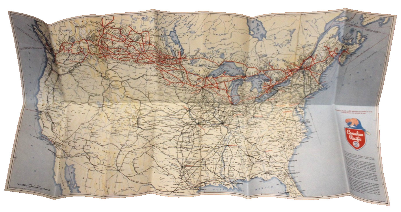 Vintage Map of Canadian Pacific Railway Lines November 1947