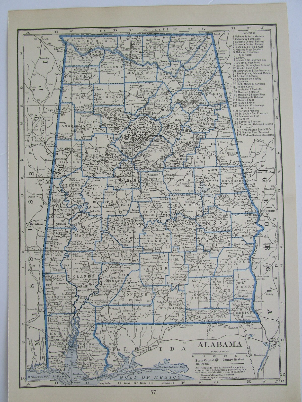 AZ AL GREAT DEPRESSION era 1931 ARIZONA RAILROAD Map NACOZARI RR or ALABAMA