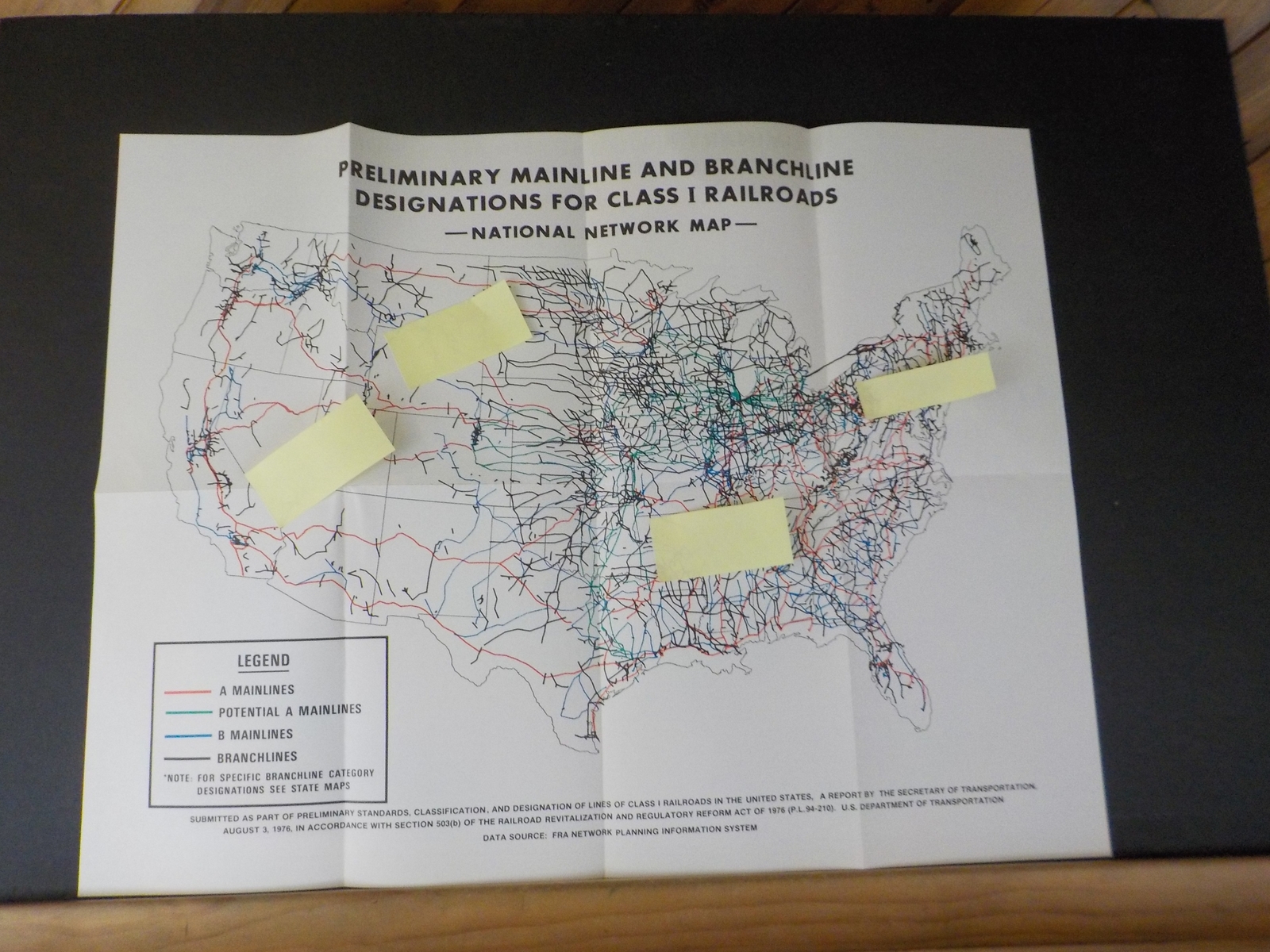 Map Preliminary mainline and branchline designations for Class I railroads 1976