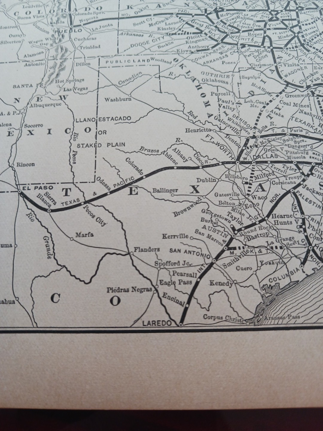~1895 Train Route Map MISSOURI PACIFIC RAILWAY All Lines Railroad Connections