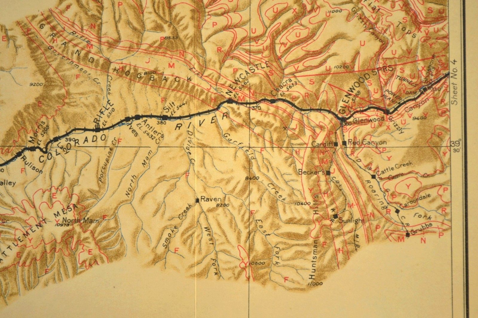 1922 Denver Rio Grande Railroad Map Rifle Colorado Glenwood Springs Carbondale
