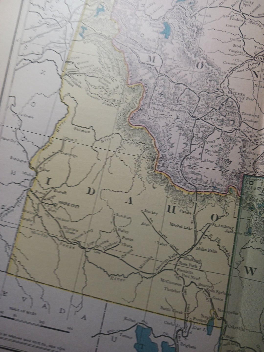 ~1904 Railroad Map MONTANA IDAHO WYOMING All railway Routes Depots 11×9″ vintage