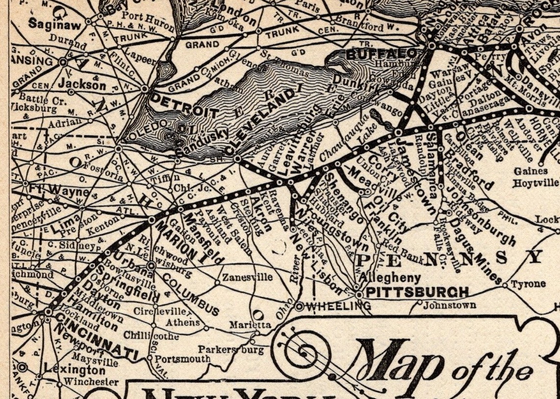 1891 New York Lake Erie and Western Railroad Map Lake Erie Railway Map 3088