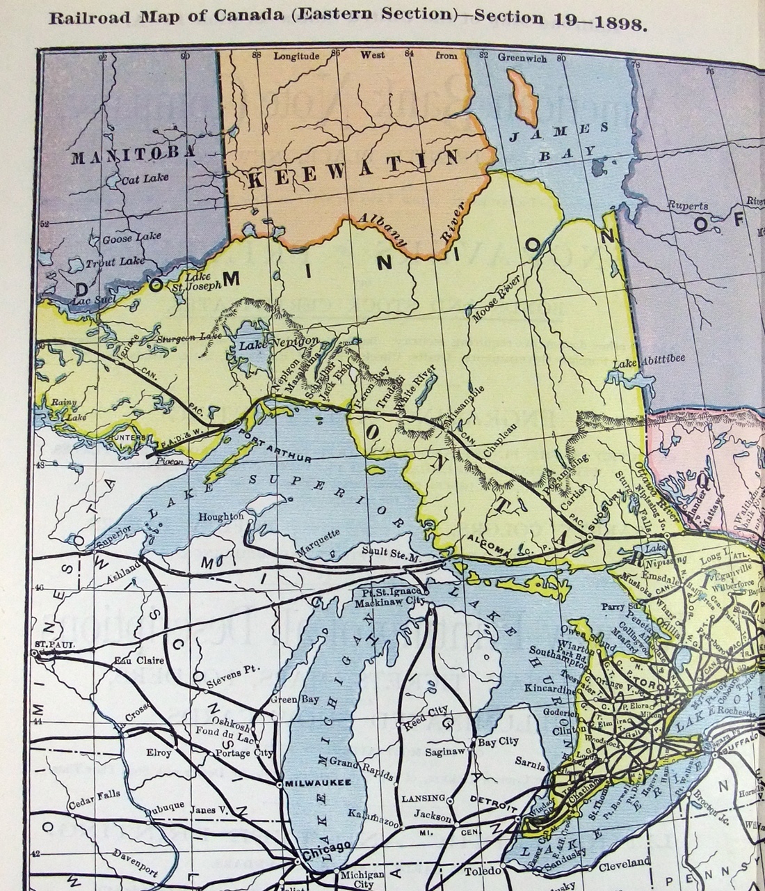 Eastern Canada – Original 1898 Railroad Map – Ontario, Quebec & The Maritimes