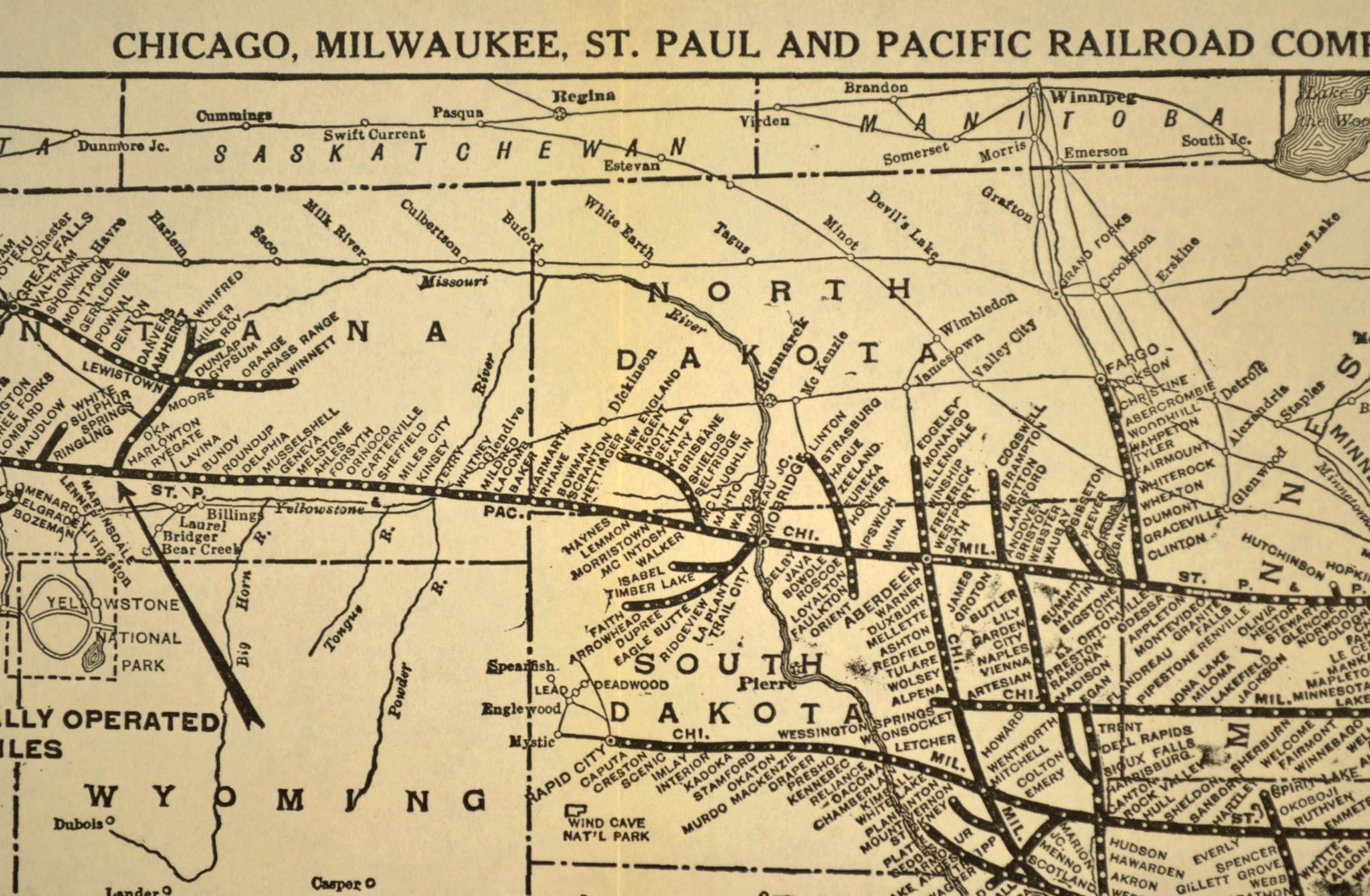 1938 Chicago Milwaukee St Paul & Pacific Railroad Map Original Double Track