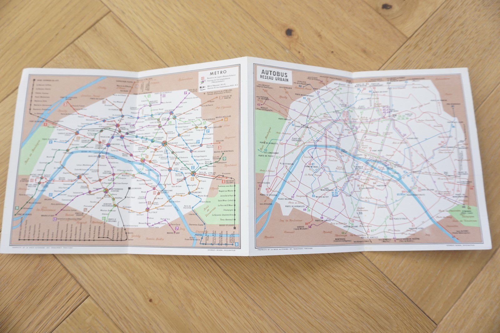 1976 Paris Autobus Metro Map Bus Railway Map x2 France
