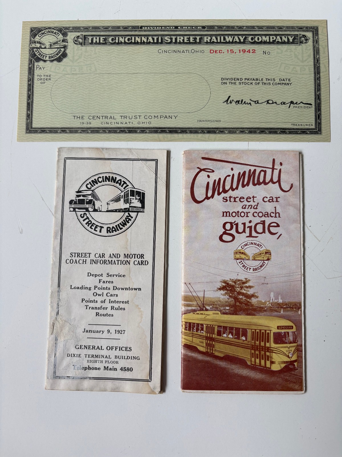 Cincinnati Street Railway Co. 2 Maps & Motor Coach Guides 1927 & 1942