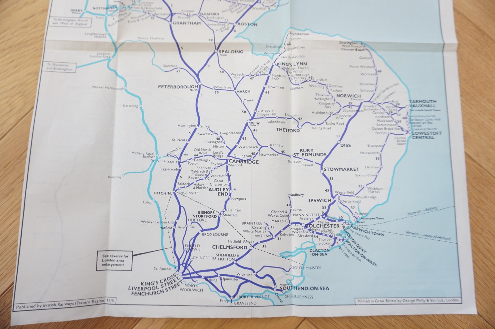 Aug 1967 Eastern Region British Rail Railway Map