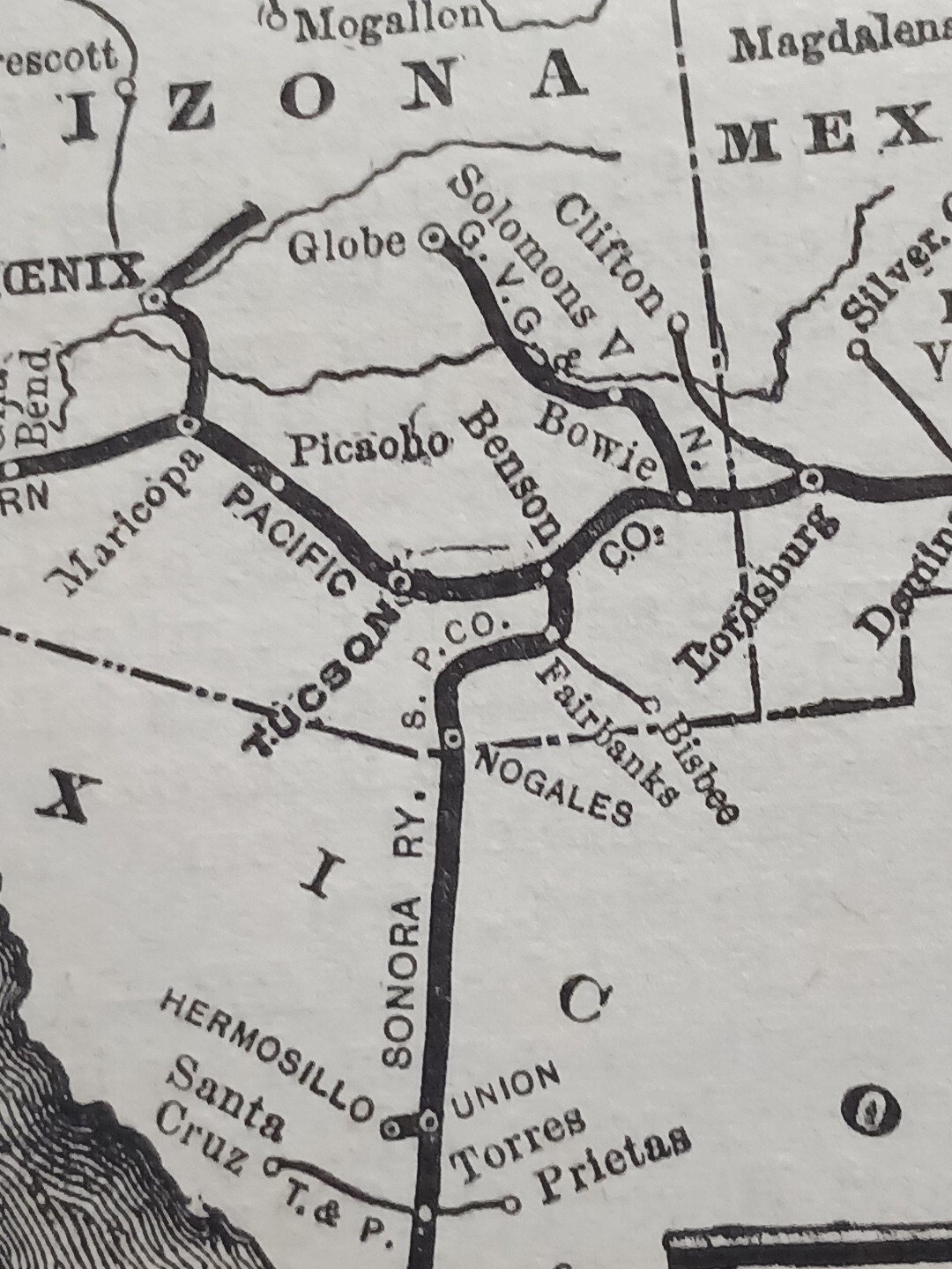 1902 Train Route Map SOUTHERN PACIFIC SYSTEM all railroad Lines Stations Cities