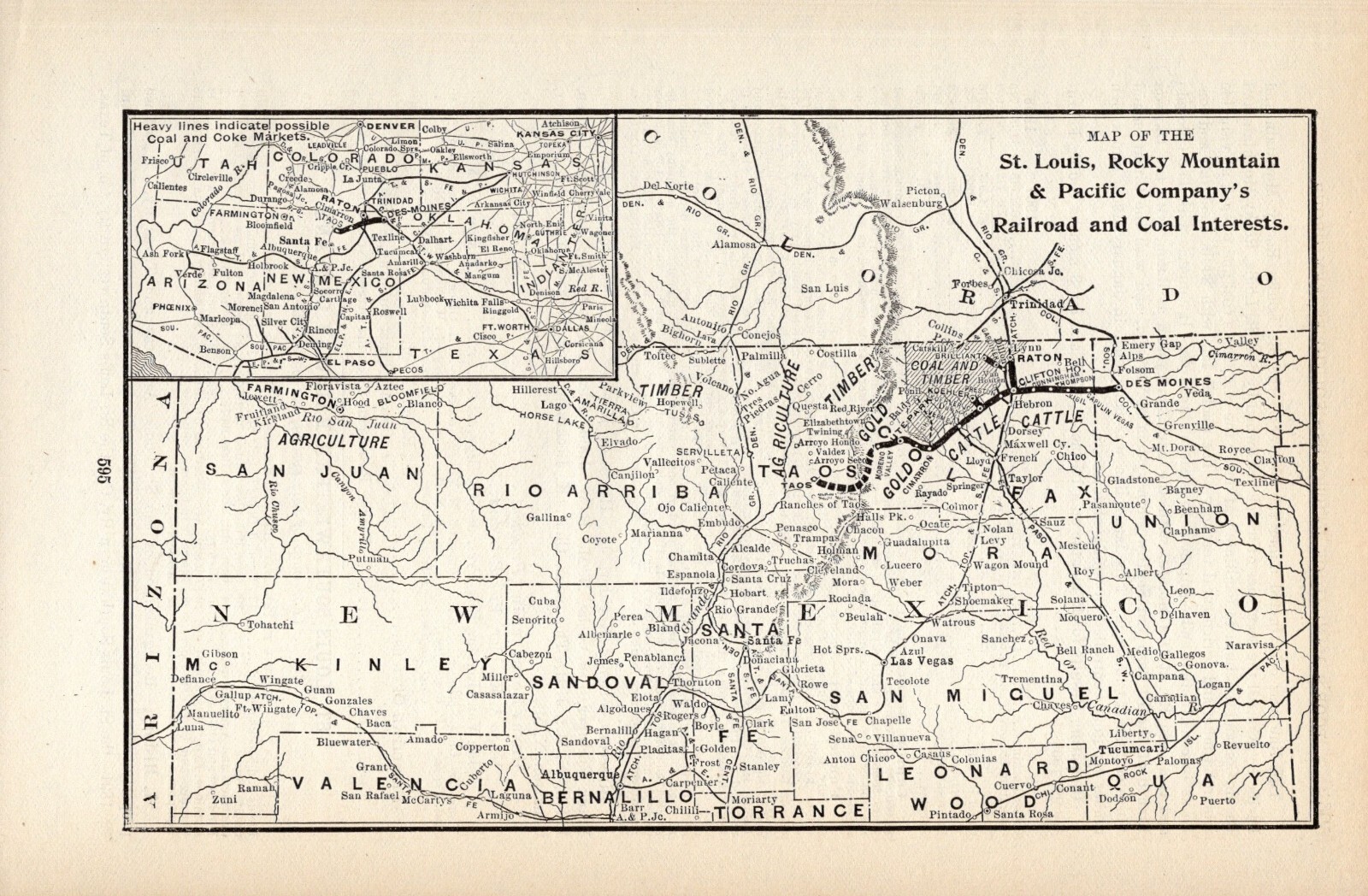 1908 St Louis Rocky Mountain & Pacific Railroad Map Timber & Coal Interests 1966