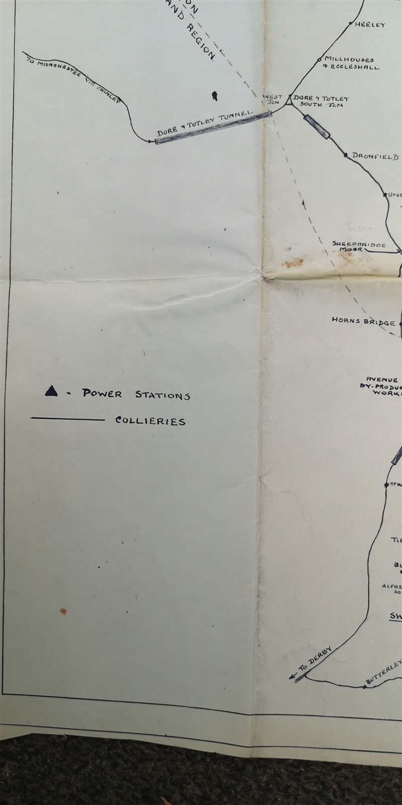 BR MAP OF COLLERIES POWER STATIONS NOTTINGHAMSHIRE YORKSHIRE DIAGRAM MAP 1950s