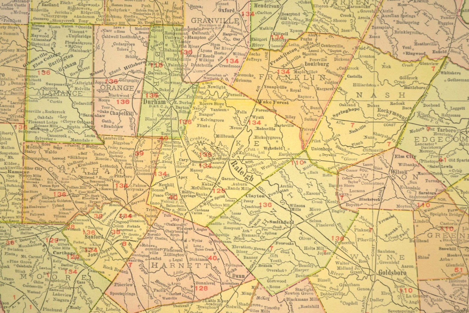 1911 Antique North Carolina Railroad Map ORIGINAL Atlas Southern Railway DATED