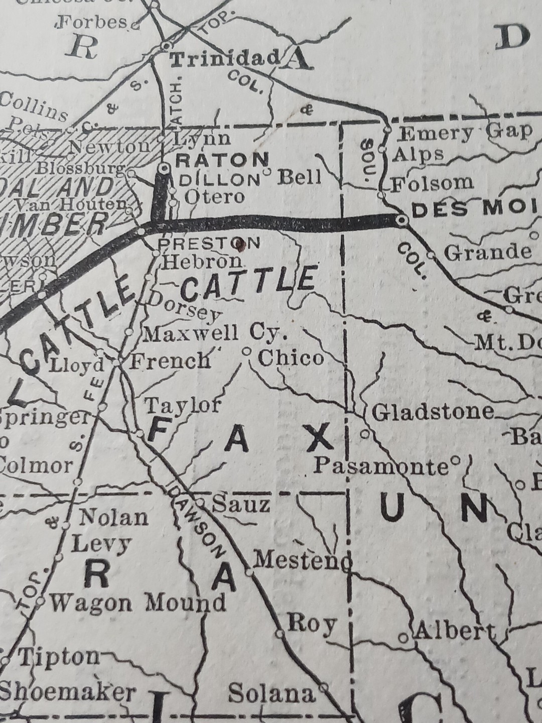 1905 Map ST LOUIS ROCKY MOUNTAIN & PACIFIC RAILROAD Coal Timber Gold New Mexico