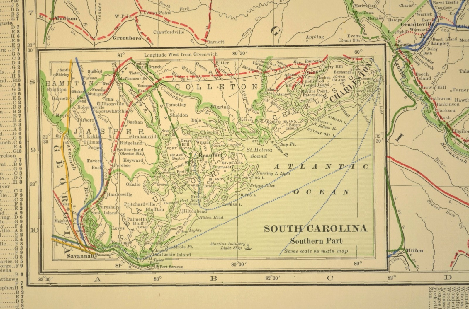 1914 Antique Map of SOUTH CAROLINA Railroads Map ORIGINAL Atlas Map ACL RR DATED
