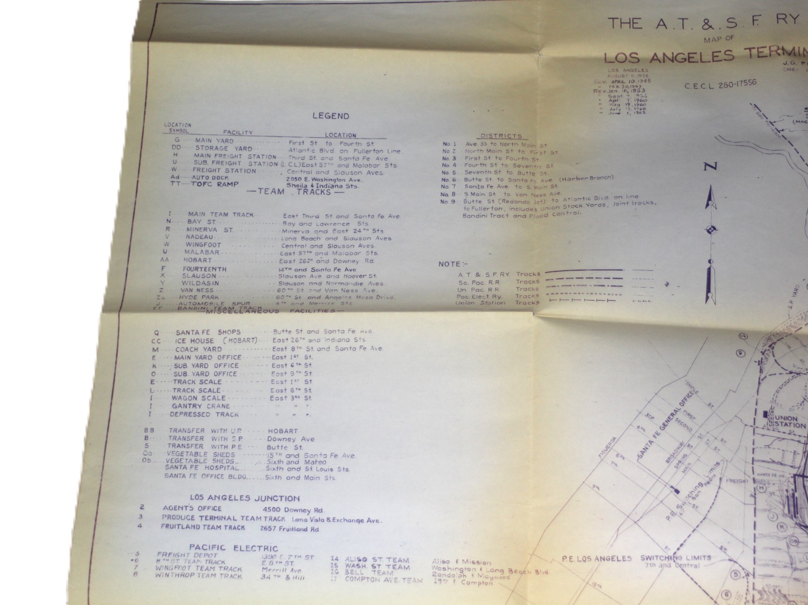 Original ATSF Rwy Blueprint of Los Angeles Terminal – Orig 1926, Updated to 1962