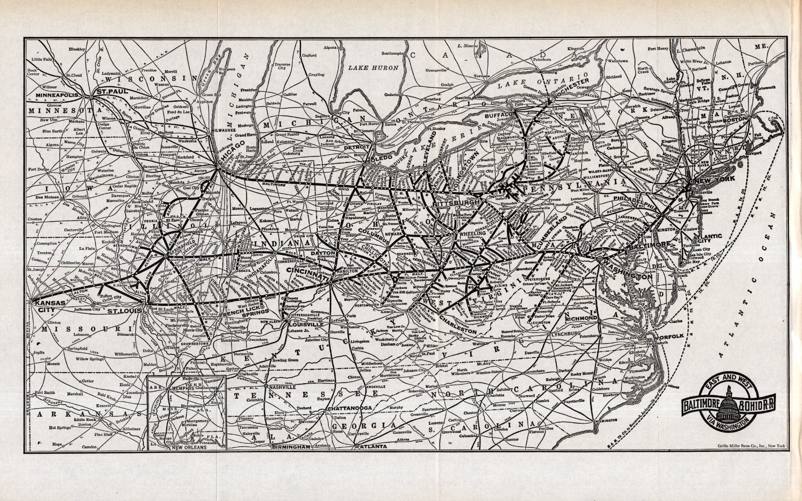 1939 Antique Baltimore & Ohio Railroad Map Vintage B & O Railway Map 2737